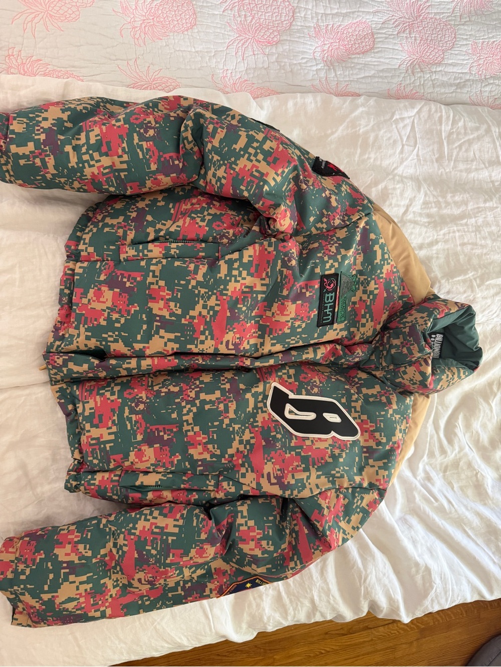 Billionaire Boys Club Green, Pink and Tan Digital Camo Jacket with Navy Patch - Picture 2 of 7